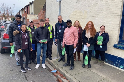 Student waste volunteers doorknocking in Southsea