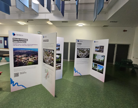 Exhibition boards set up in The Third Space in the Students Union building