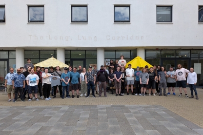 Students standing in front of Eldon building after taking part in the GameJam competition