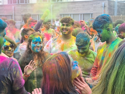 Students at Holi festival