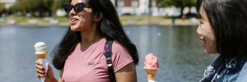 students eating ice cream at canoe lake