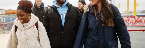 Students walking past Clarence Pier