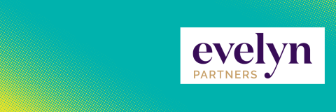A turquoise background with yellow dotted graphics. The Evelyn Partners logo is displayed in a white border.