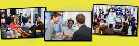 Postcard pictures with students and exhibitors attending the previous EnterpriseFest. 