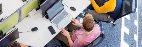 Students working at laptops in Future Technology Centre