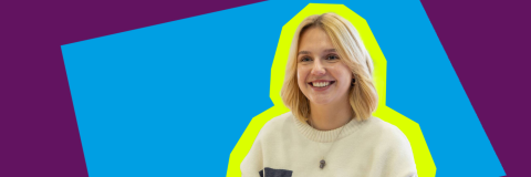 Girl smiling with purple background