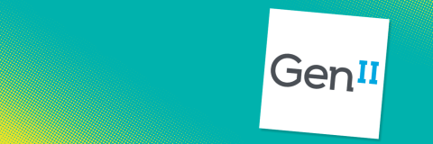 Turquoise background with yellow spots. The logo for Gen II is shown.