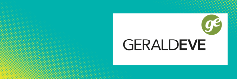 A turquoise background with yellow dotted graphics. The Gerald Eve logo is displayed in a white border.