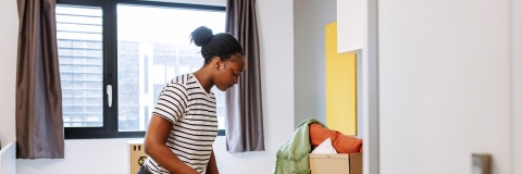 University of Portsmouth student packing up their room in halls. 