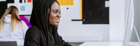 Student editing the footage recorded in the Green Screen Digital Studio in the Eldon Building