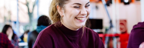 Student studying in library