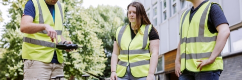 Students receive instruction from drone technician at Technology FacilitiesNote: The drone is only currently operable by technicians.