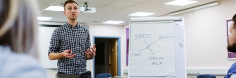 A lecturer standing and teaching