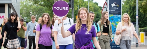 Student ambassador giving a campus walking tour - Open Day 2023