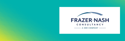 A turquoise background with yellow dotted graphics. The KBR & Fraser - Nash Consultancy logo is displayed in a white border.