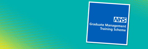 Turquoise background with yellow spots. The logo for NHS is shown.