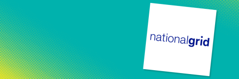 Turquoise background with yellow spots. The logo for National Grid is shown.