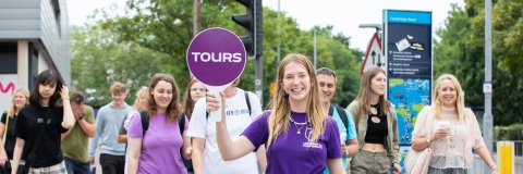Student ambassador giving a campus walking tour - Open Day 2023