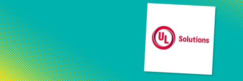 Turquoise background with yellow spots. The logo for UL Solutions is shown.