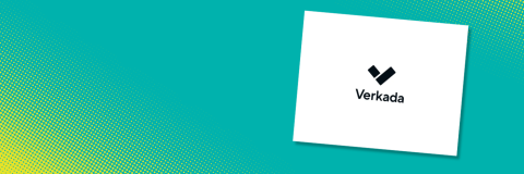 Turquoise background with yellow spots. The logo for Verkada is shown.