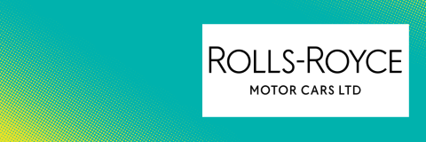 A turquoise background with yellow dotted graphics. The Rolls-Royce Motor Cars logo is displayed in a white border.