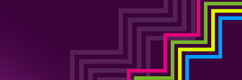 Dark purple background with neon coloured steps climbing up. 