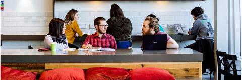 Students studying as group in Eldon building