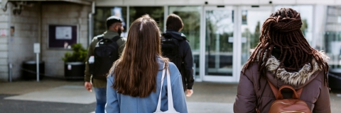 Students entering the University Library