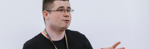 Photo of Kris Nolen speaking at event.- Festival of Doctoral ResearchFOR GRADUATE SCHOOL USE ONLY