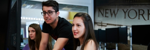 University of Portsmouth students working at computer