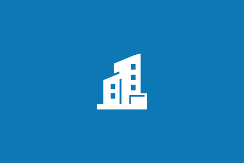 Building icon on a blue background