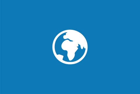 Globe icon on a blue background