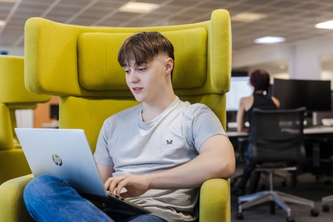 Student using a laptop