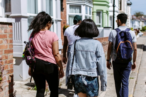  Group of three students walking down Portsmouth road