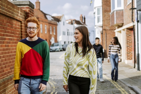 Students strolling through Old Portsmouth