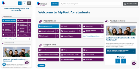 New MyPort homepage mobile and desktop view