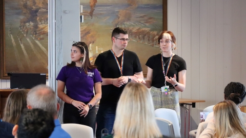 Mariana Pereira - UPSU, Kris Nolan - PGR Society, Becky Adams - UPSU, presenting at the induction