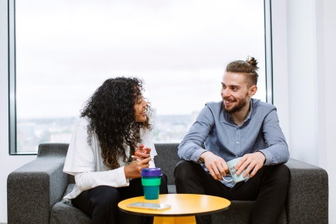 Students chatting in a hall of residence