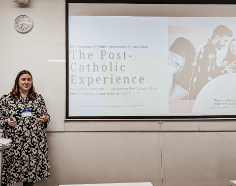 Nadine presenting her research proposal at the British Sociological Association Sociology of Religion Conference