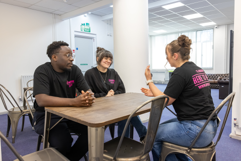 Students working in the Huddle