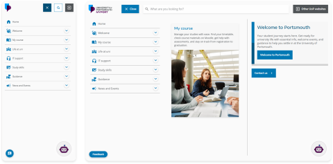 New MyPort primary navigation menu mobile and desktop view