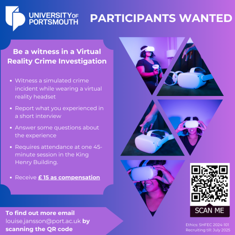 Participants wanted - be a witness in a Virtual Reality crime investigation