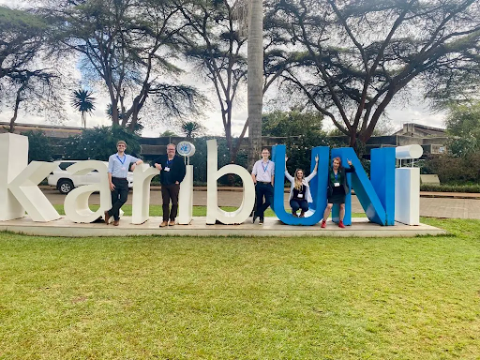 Members of the University’s Revolution Plastics team at the UN’s International Negotiating Committee (INC-3) Meeting in Nairobi, Kenya