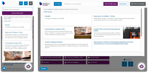 New MyPort search experience mobile and desktop view