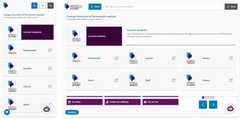 New MyPort secondary menu navigation mobile and desktop view