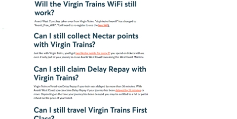 Avanti Virgin Trains website - before