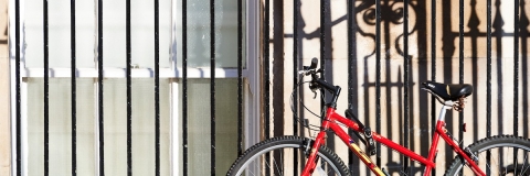 Bicycle locked securely to railings at University of Portsmouth