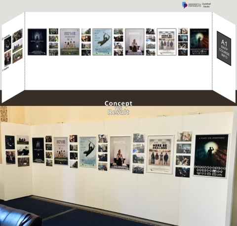 Guildhall poster exhibition display, views of before and after