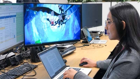 Marry at her work desk