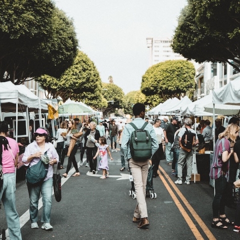 People shopping at a street market